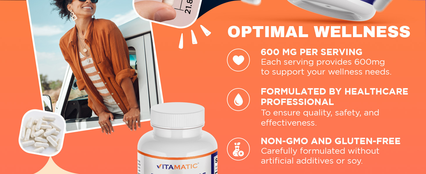 Vitamatic Alpha Lipoic Acid 600 mg Per Serving, 240 Veg Capsules