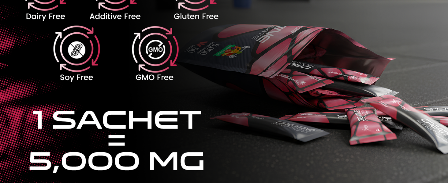 Creatine Monohydrate Powder 300g, Fruit Punch Sachets, 60 Servings