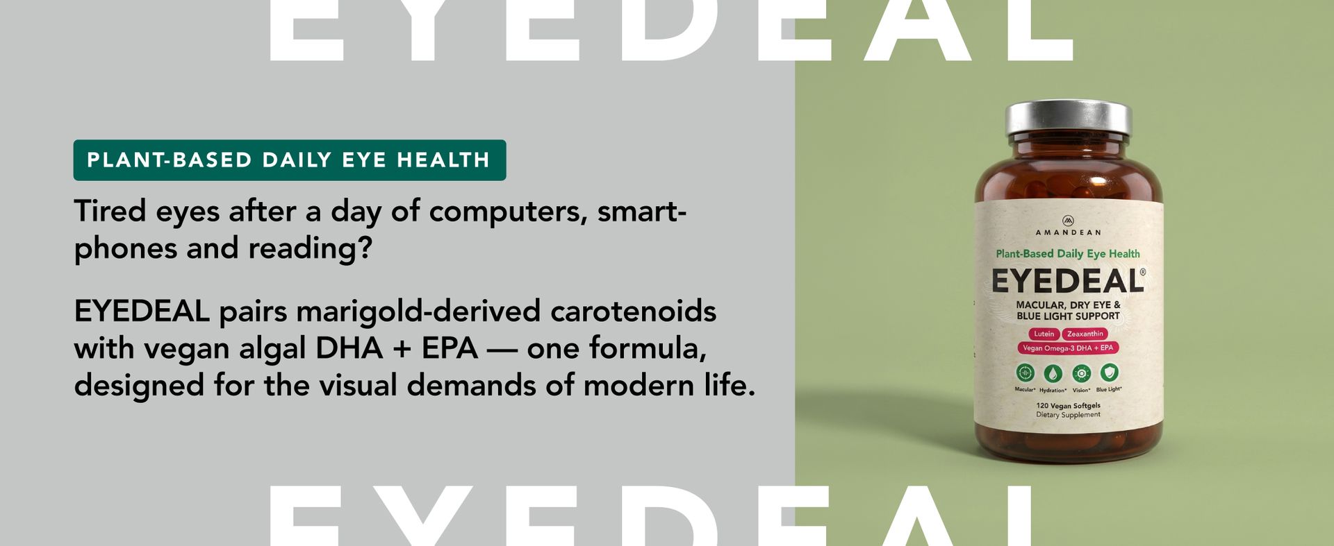 AMANDEAN EYEDEAL Lutein & Zeaxanthin + Vegan Omega-3 Eye Vitamins, 120ct