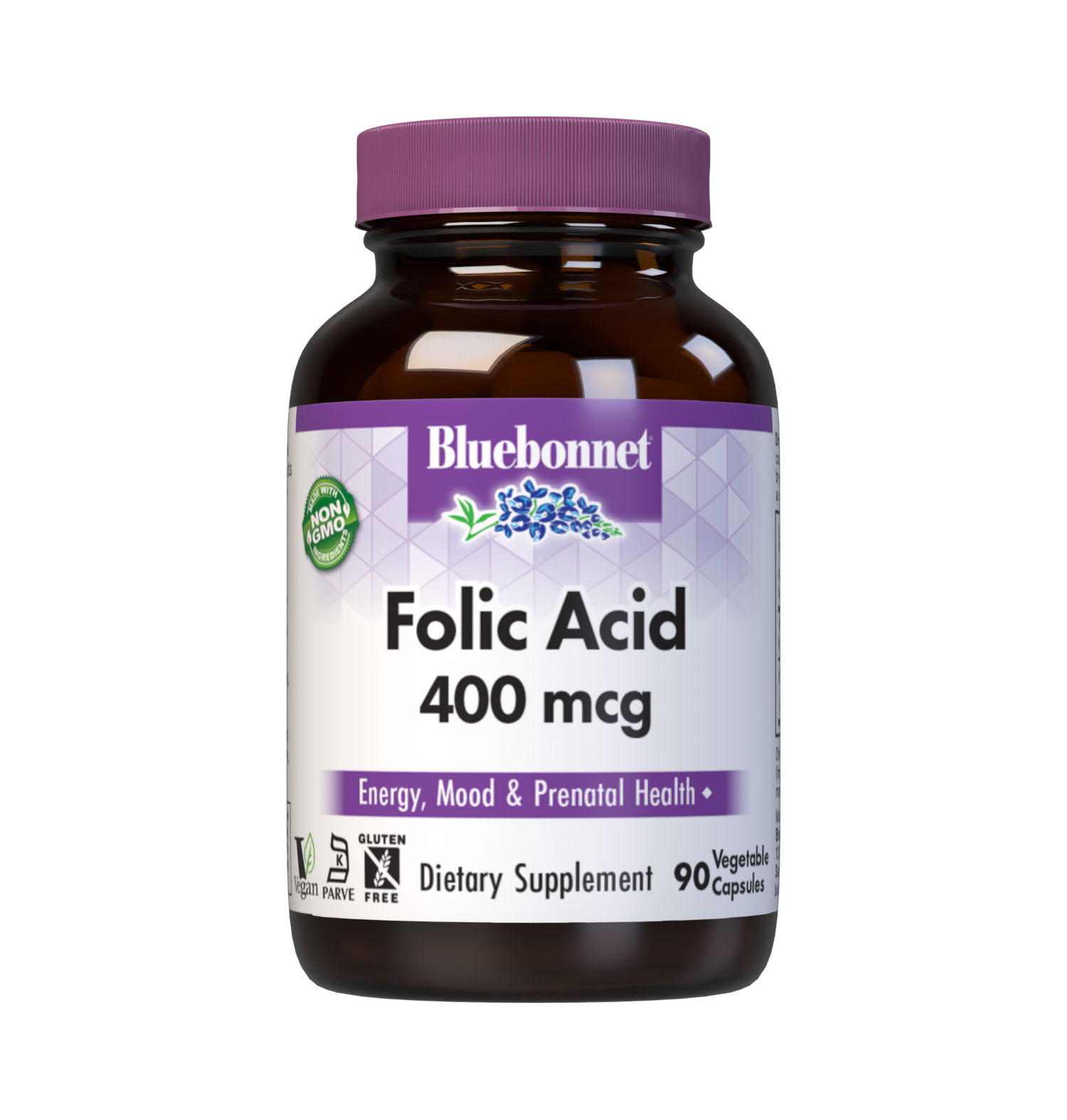 Bluebonnet Nutrition Folic Acid 400 mcg, Prenatal & Postnatal Health*, Non-GMO, Vegan, Kosher Certified, Gluten-Free, Soy-Free, Dairy-Free, 90 Vegetable Capsules, 90 Servings