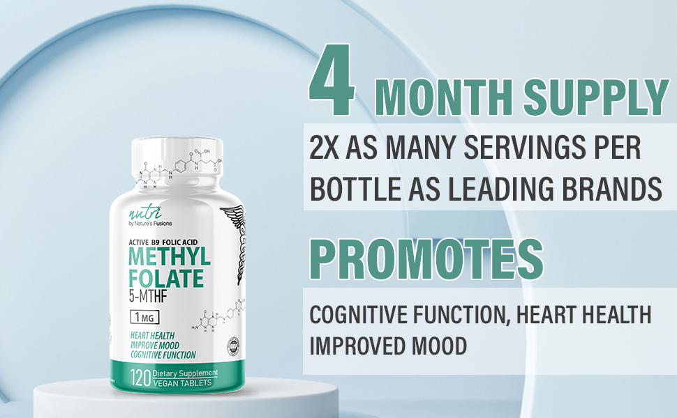 Nutri 5-MTHF L-Methylfolate 1mg, Methylated Folate Supplement - 120 Tablets