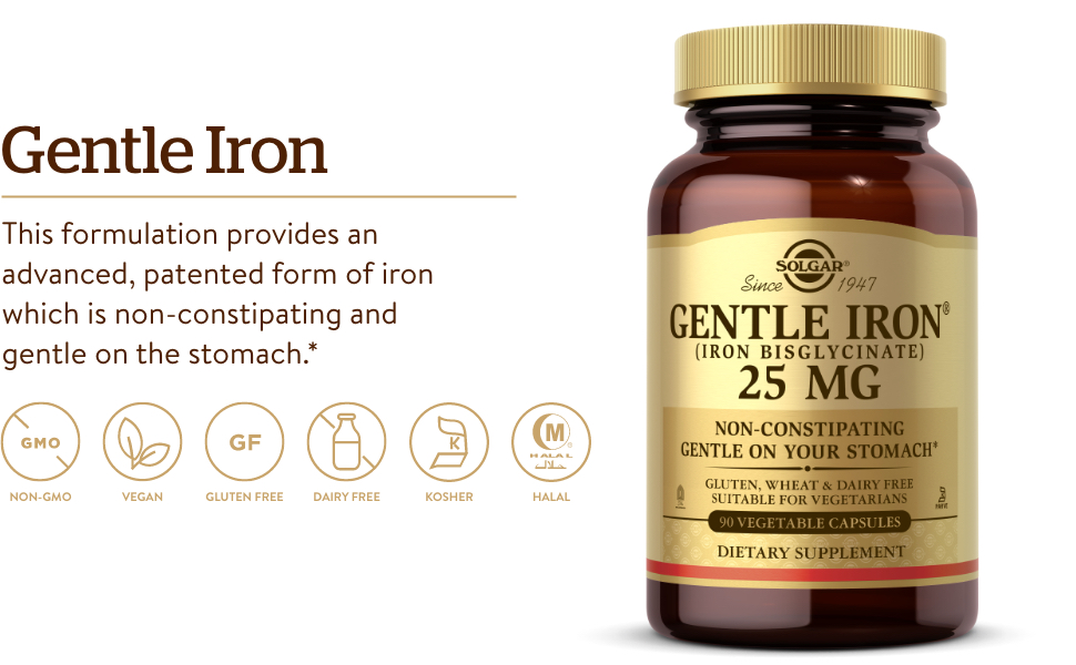 Solgar Gentle Iron 25mg, 90 Vegetable Capsules - Gentle on Stomach