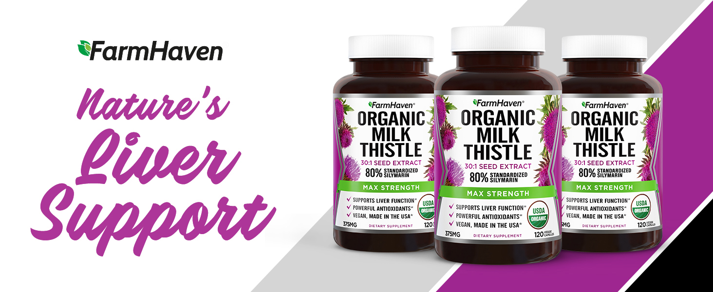 FarmHaven USDA Organic Milk Thistle Capsules | 30X Concentrated Seed Extract & 80% Silymarin Standardized - Supports Liver Function and Overall Health | Non-GMO | 120 Vegan Capsules