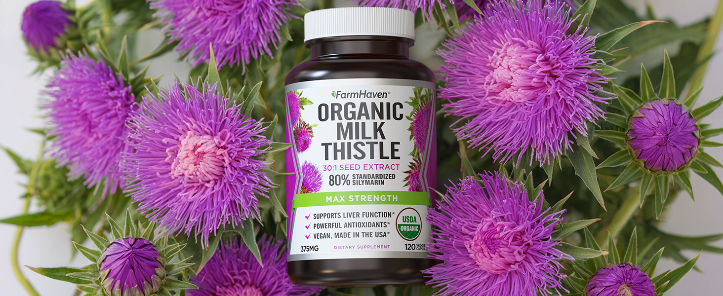 FarmHaven USDA Organic Milk Thistle Capsules | 30X Concentrated Seed Extract & 80% Silymarin Standardized - Supports Liver Function and Overall Health | Non-GMO | 120 Vegan Capsules