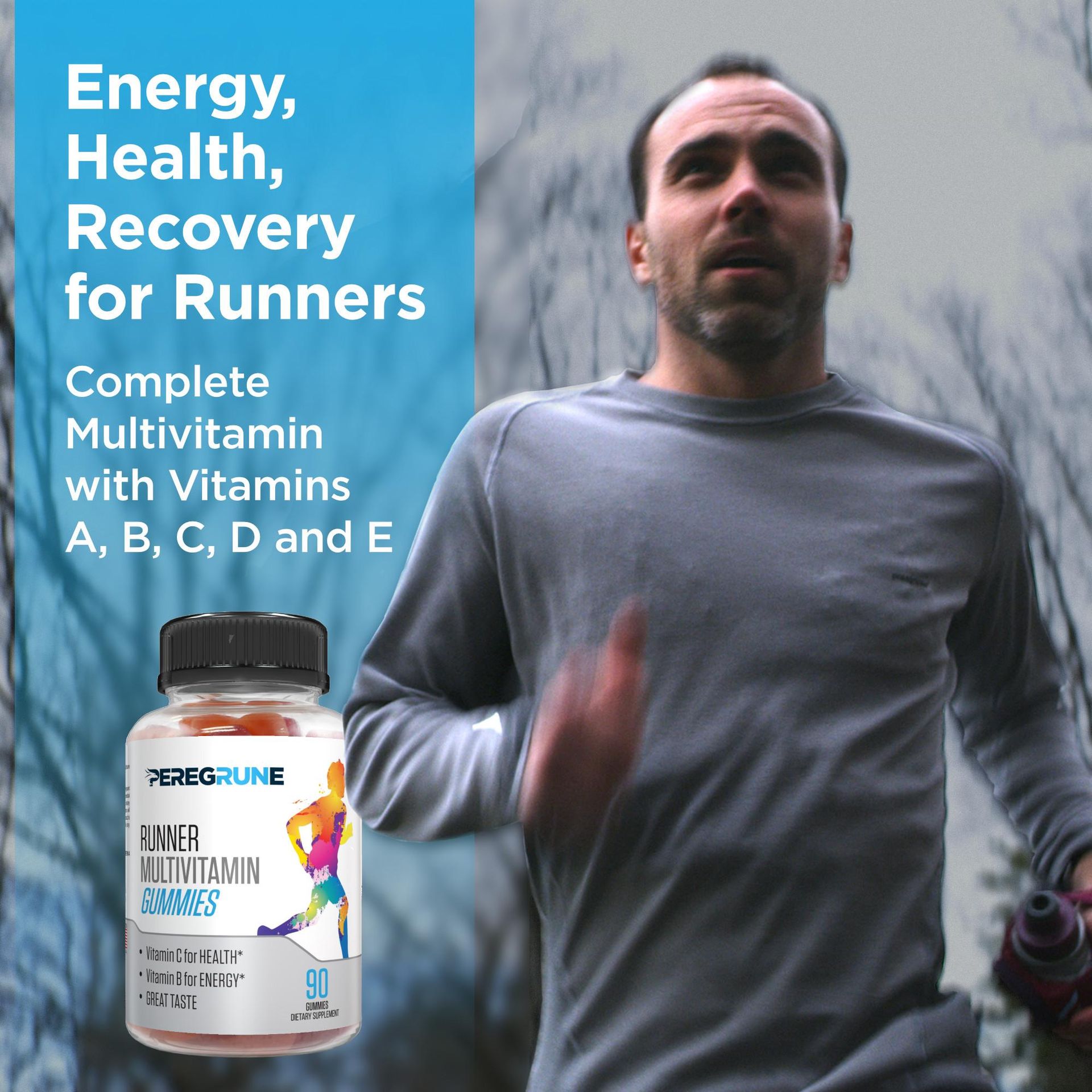Runner Multivitamin Gummies - Daily Vitamin for Running with Vitamins A, C, D, E, and B Complex – 50% Less Sugar – Antioxidants, Recovery, Endurance, and Energy Gummy – Running Supplement