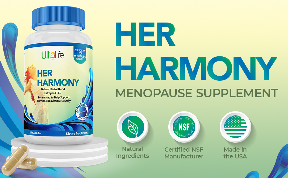 UltaLife Her Harmony Menopause Supplements for Women - Hot Flashes Menopause Relief & Hormone Balance for Women - Contains Black Cohosh, Dong Quai, Red Clover & More - Estrogen Free - 120 Capsules