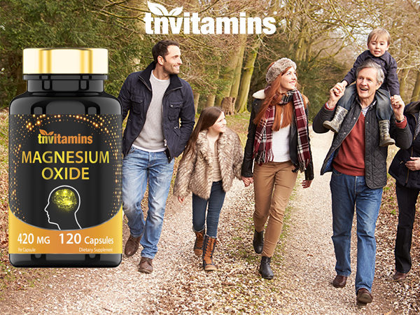 tnvitamins Magnesium Oxide 420mg - 120 Capsules | 4 Month Supply! | 100% Daily Value of Magnesium Oxide in One Capsule | Oxido de Magnesio | Non-GMO, Made in the USA