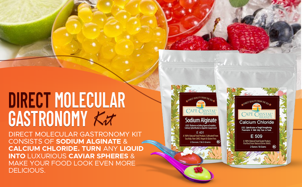 Cape Crystal Sodium Alginate and Calcium Chloride – Spherification Value Kit - Practice Molecular Gastronomy, 4-Oz.