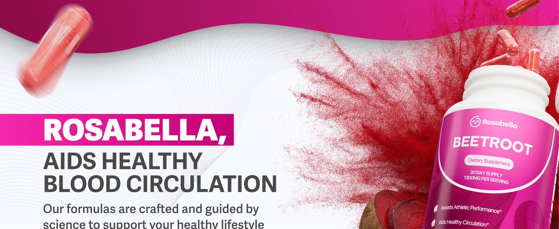 Rosabella Organic Beet Root Capsules - 1300mg Beet Root Powder Aids Healthy Circulation & Vitality, Non-GMO, Beet Root Supplement - 60 Capsules, 30-Day Supply