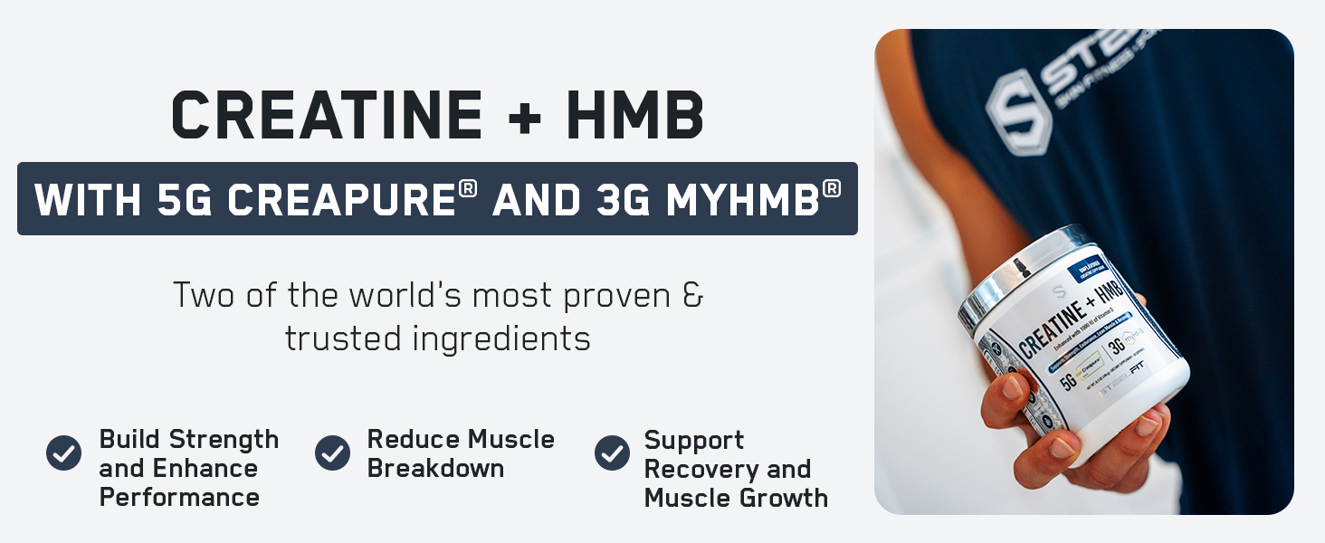 SteelFit Creatine HMB Powder - 5g Creapure Creatine Monohydrate Powder