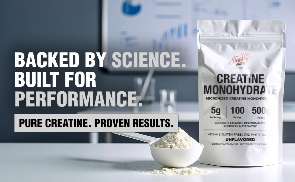 HEARTHY FOODS Creatine Monohydrate Micronized Powder 500G - 100 Servings, 5000mg Per Serving (5g) - for Men & Women Muscle Growth & Recovery - UNFLAVORED