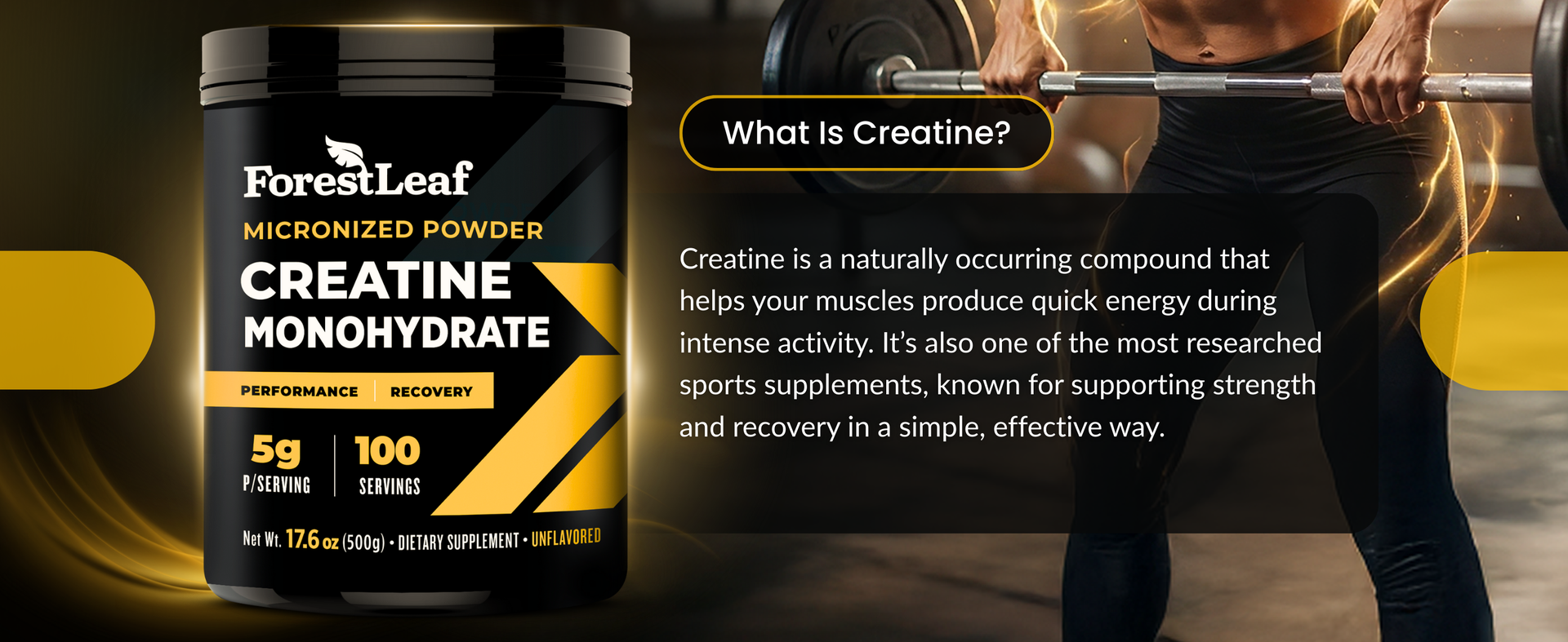 ForestLeaf Micronized Creatine Monohydrate Powder - Maximize Muscle Growth & Strength - Unflavored Creatine for Women and Men - 5G Per Serving - 100 Servings