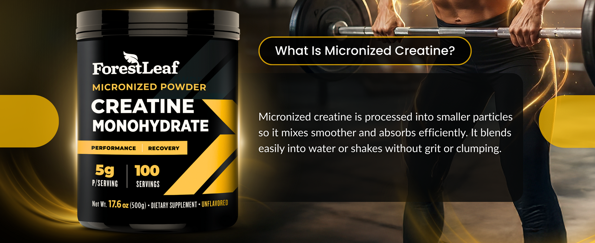 ForestLeaf Micronized Creatine Monohydrate Powder - Maximize Muscle Growth & Strength - Unflavored Creatine for Women and Men - 5G Per Serving - 100 Servings