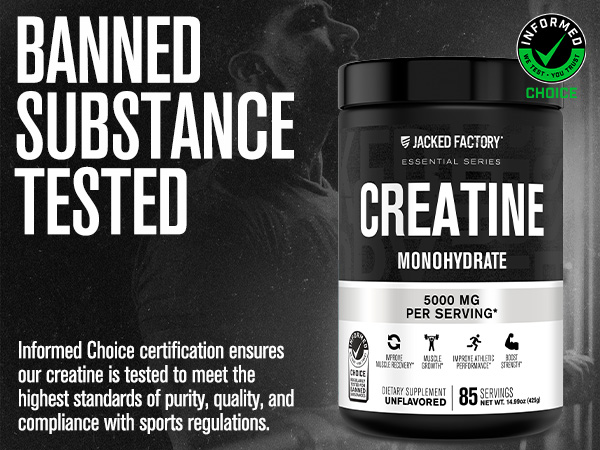 Jacked Factory Creatine Monohydrate Powder 425g - 5g Daily Micronized Creatine Monohydrate for Men and Women, Vegan-Friendly, Third-Party Tested - 85 Servings, Unflavored