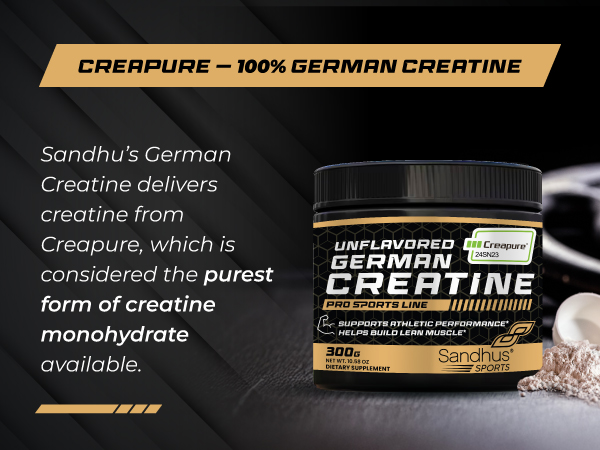 Sandhu's Creapure German Creatine Monohydrate Powder Supplements for Men & Women, Unflavored, 60 Servings (Pack of 1), 10.58 Oz, Sport Supplement Supports Lean Muscle Building