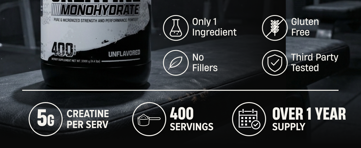 Nutrex Research Creatine Monohydrate Powder 400 Servings - Pure Unflavoured Micronized Creatine Monohydrate Supplement for Muscle Growth, Strength & Power - Clinically Tested
