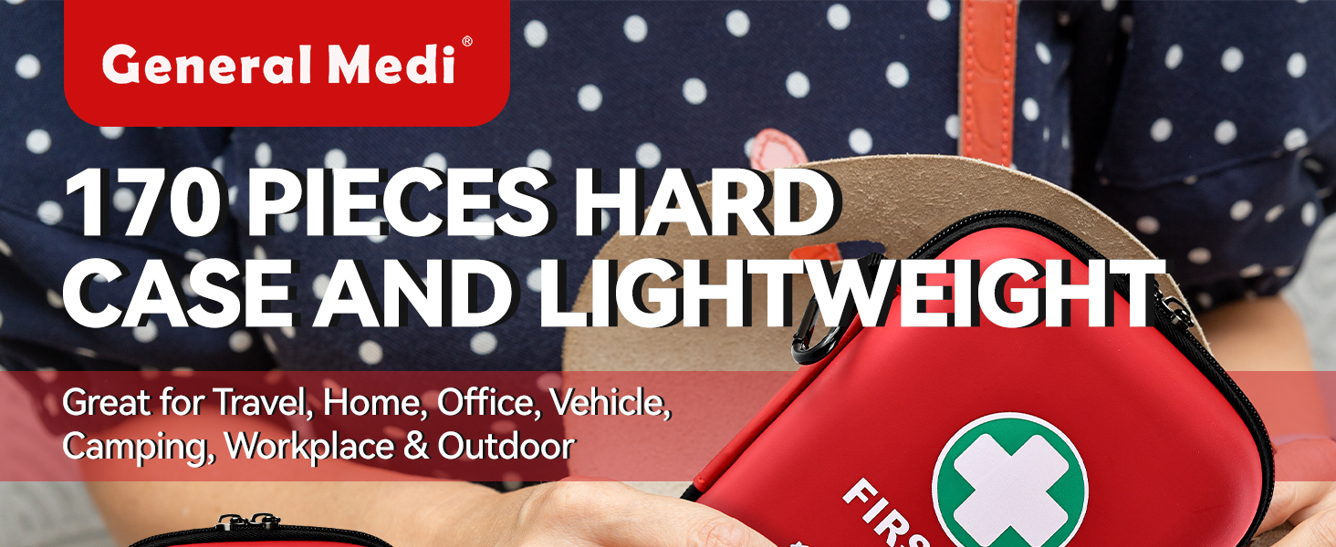 First Aid Kit - 170 Pieces Hard Case and Lightweight - Includes Instant Cold Pack,Emergency Blanket for Travel, Home, Office, Vehicle