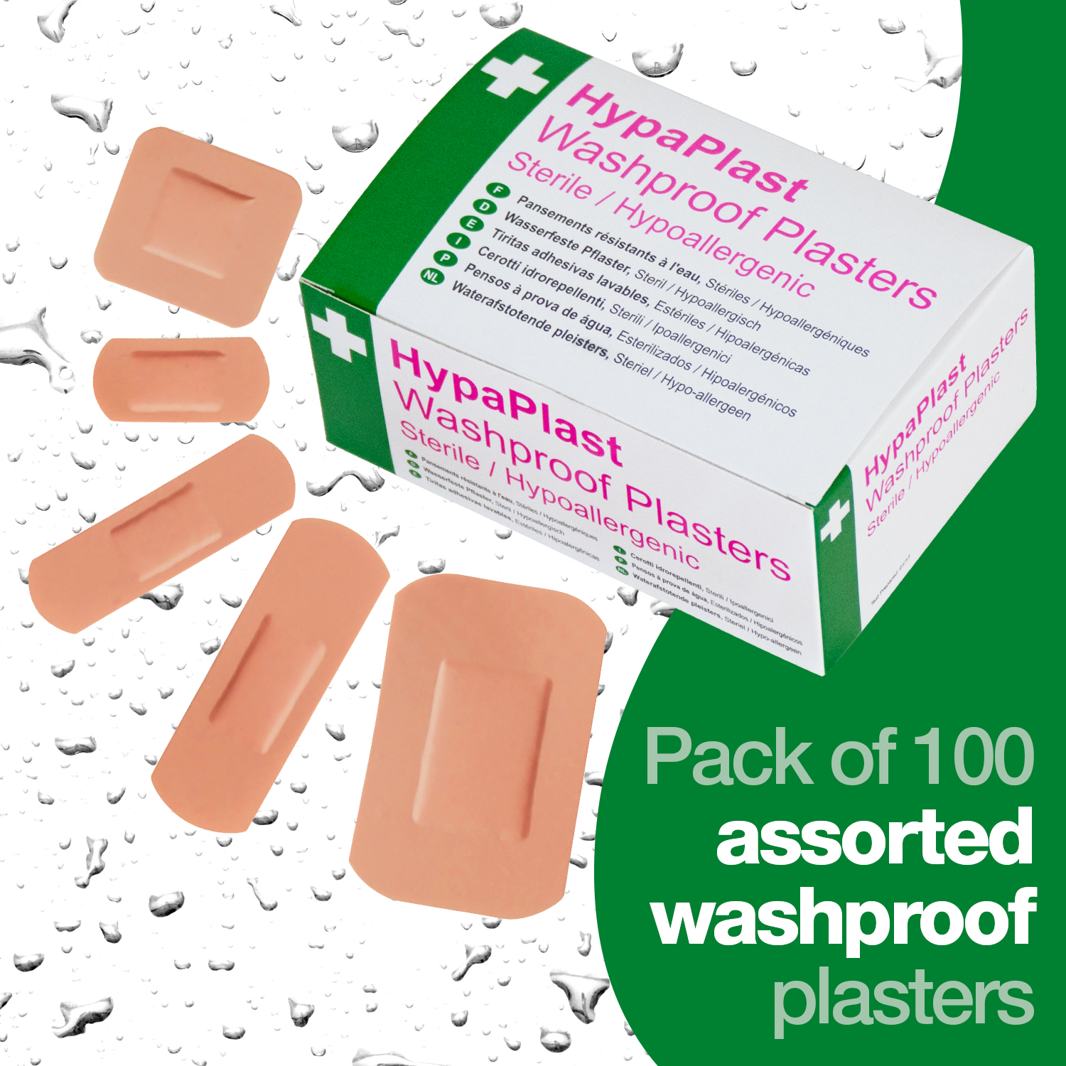 Safety First Aid HypaPlast Pack of 100 Assorted Washproof Plasters