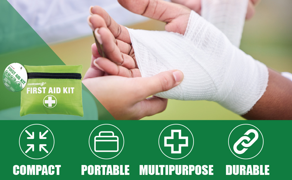 Masterplast First Aid Kit Compact | 24 Pieces - Compact & Organised, Mini Emergency Kit, for Camping, Home, Office, Car, Travel - Plasters, Banages, Dressings, Medical Tape