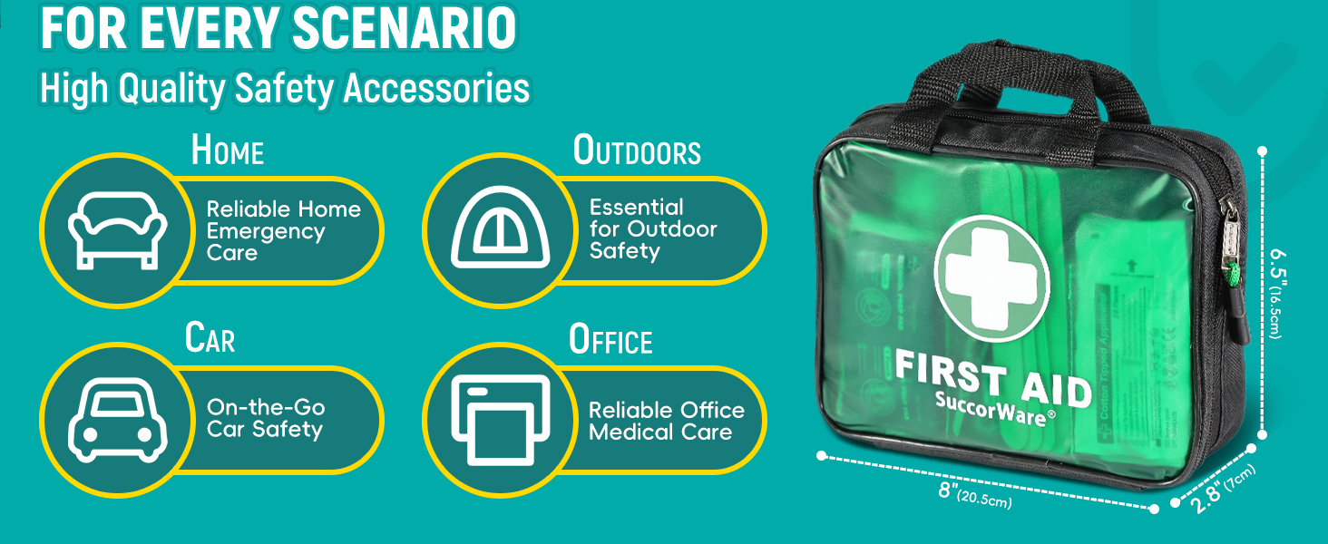 200 Pieces First Aid Kit with Hospital Grade Medical Supplies - Includes Emergency Blanket, Bandage, Scissors - Great for Home, Outdoors, Office, Car, Travel, Camping, Hiking, Boating (Green)