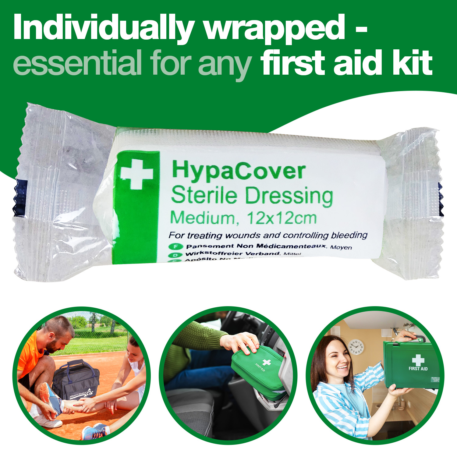 Safety First Aid HypaCover Pack of 6 Dressing Bandages, 12cm x 12cm