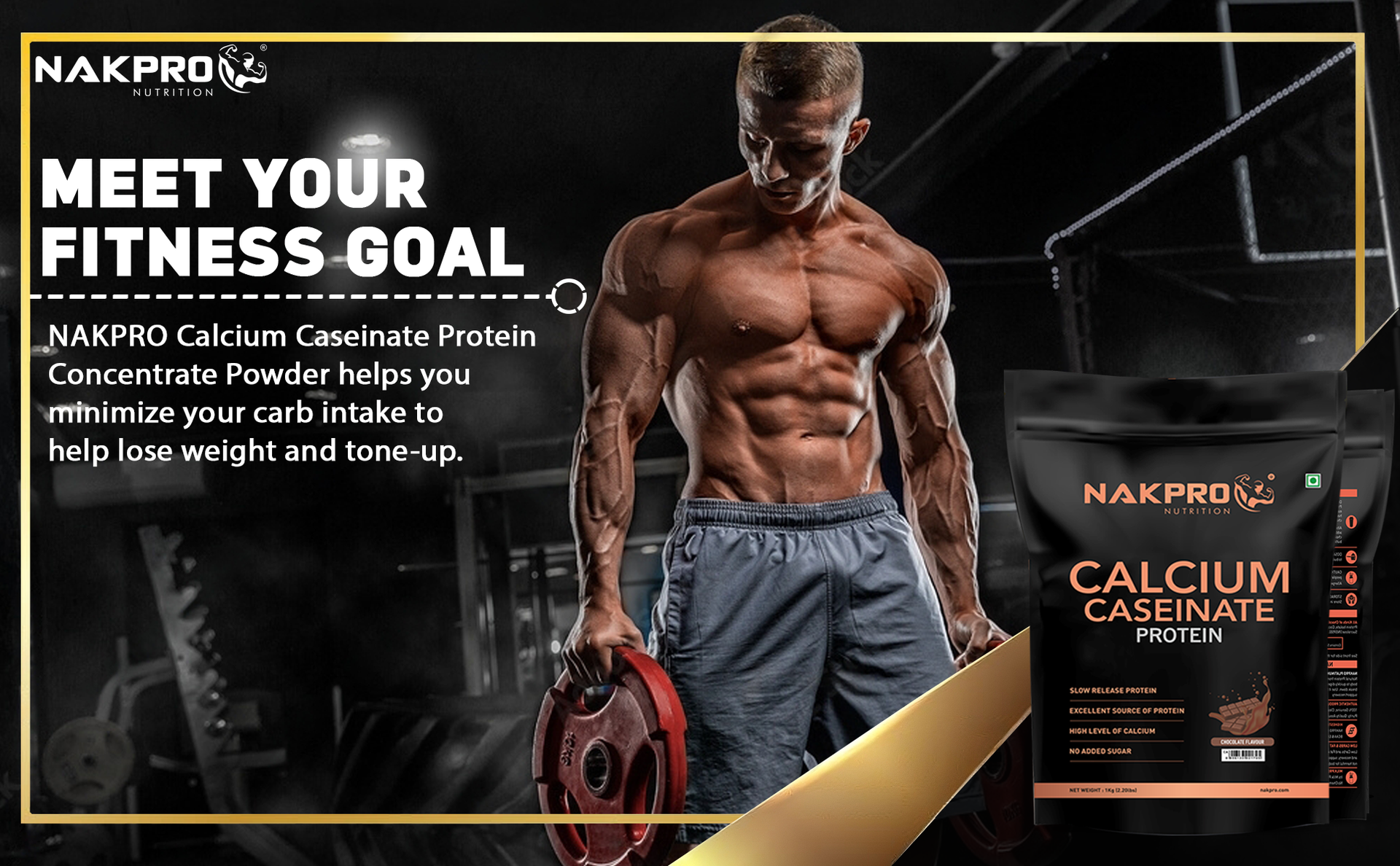 NAKPRO Calcium Caseinate | 26.81g Protein, 5.12g BCAA | Helps in Muscle Recovery | Slow Absorbing, Slow Digesting, Low Carbs Casein Protein Powder (1 Kg, Double Rich Chocolate)
