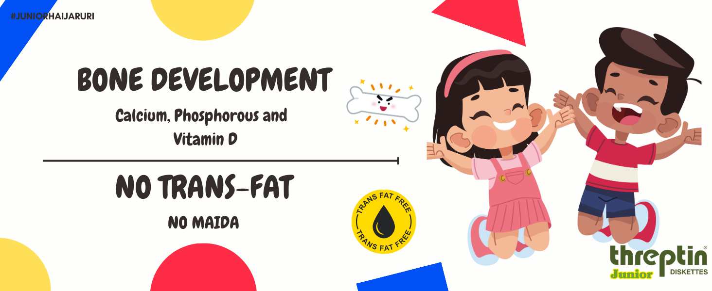 THREPTIN Junior-Protein Diskettes| Healthy Snacks For Kids - 250 Gram, Casein Protein Diskette With Calcium, Essential Vitamins, Minerals, Shankhpushpi And Brahmi-(No Maida)- Kesar Pista|100% Veg