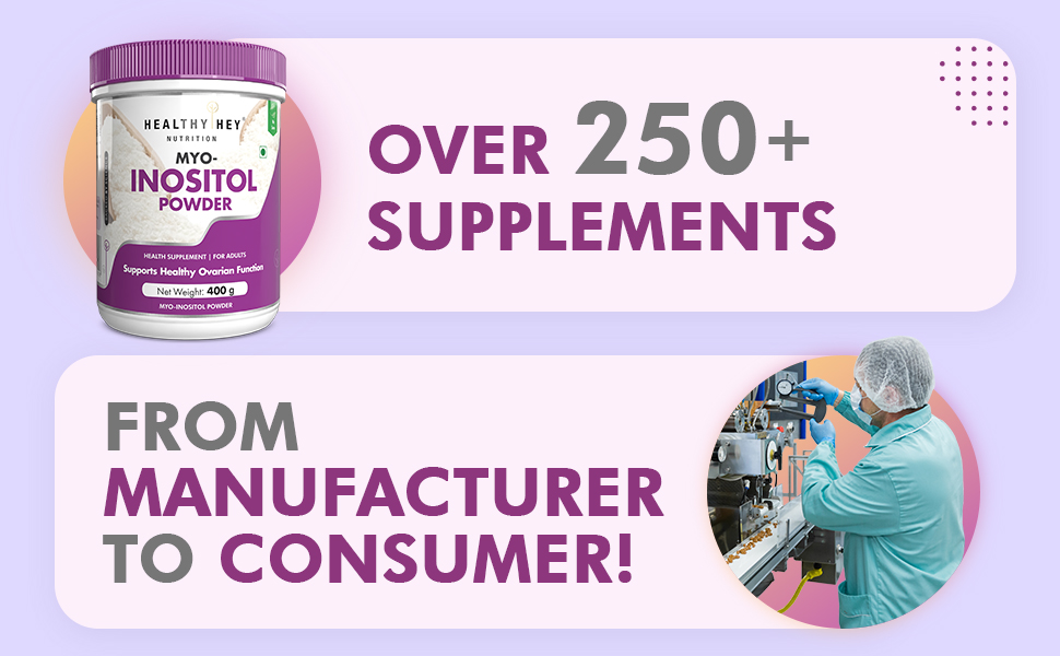 Healthyhey Nutrition 100% Pure Myo Inositol Powder (Vitamin B8), 400gm pack