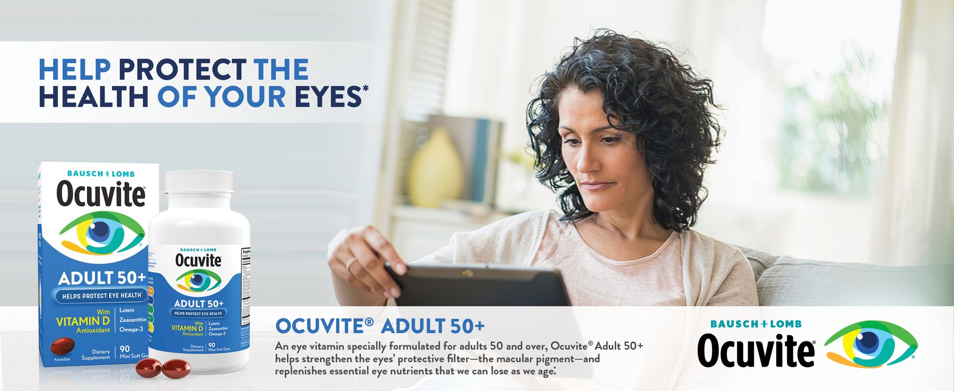 Ocuvite 50+ Eye Vitamins, Lutein & Zeaxanthin Supplement, 90 Softgels