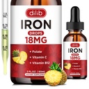 Supplemento di ferro liquido per le donne e gli uomini di ferro gocce di ferro Supplementi di ferro per l'anemia con follia, vitamina C, B12 per il rosso sangue cellulare supporto-Pineapple Flavor, 2 Fl Oz