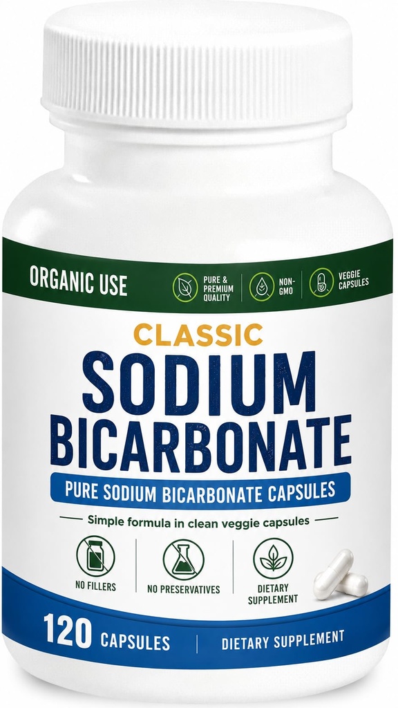 Bicarbonato di sodio classico 650mg naturale uso organico Pillole di polvere di bicarbonato di sodio Compresse di bicarbonato di sodio (caps) Alcalinità di acido di stomach 120caps