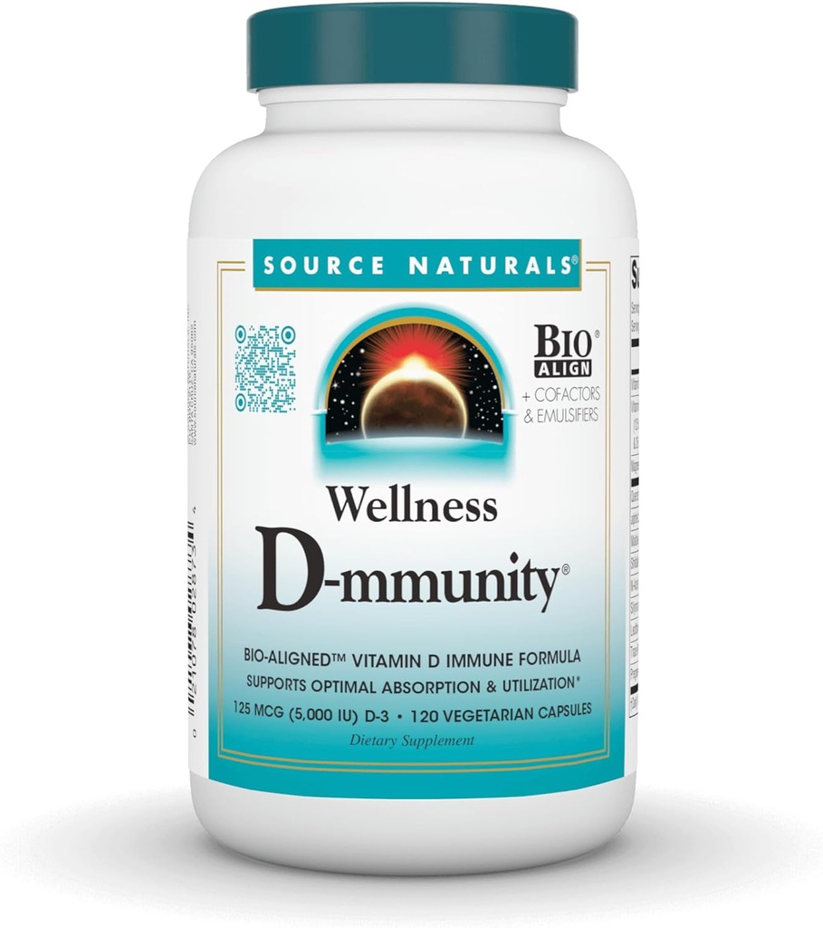 Fonte Naturals Wellness D-mmunity, Bio-Aligned Vitamin D Formula Immune, Supporta l'assorbimento ottimale e l'utilizzo* - 120 capsule vegetariane