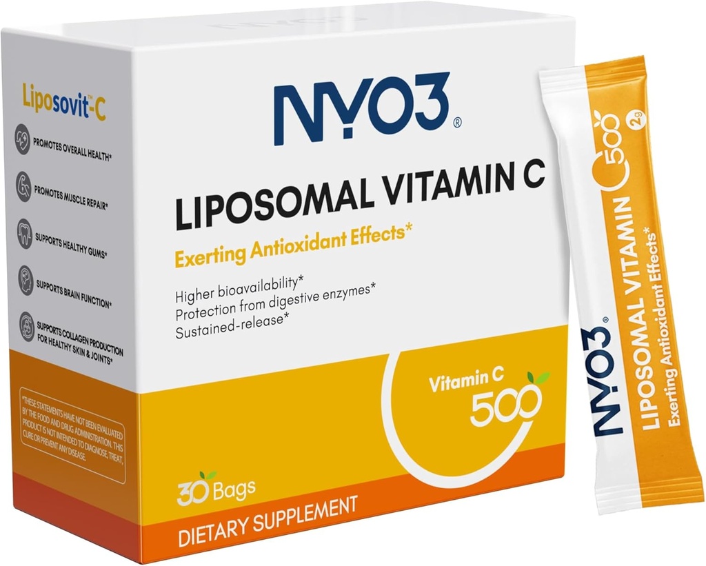 Polvere di vitamina C di NYO3 Liposomal, supporta il sistema immunitario e Booster del collagene, potente antiossidante, migliorare la salute della pelle, senza glutine, alta vitamina di assorbimento C, 500mg, 30 conte