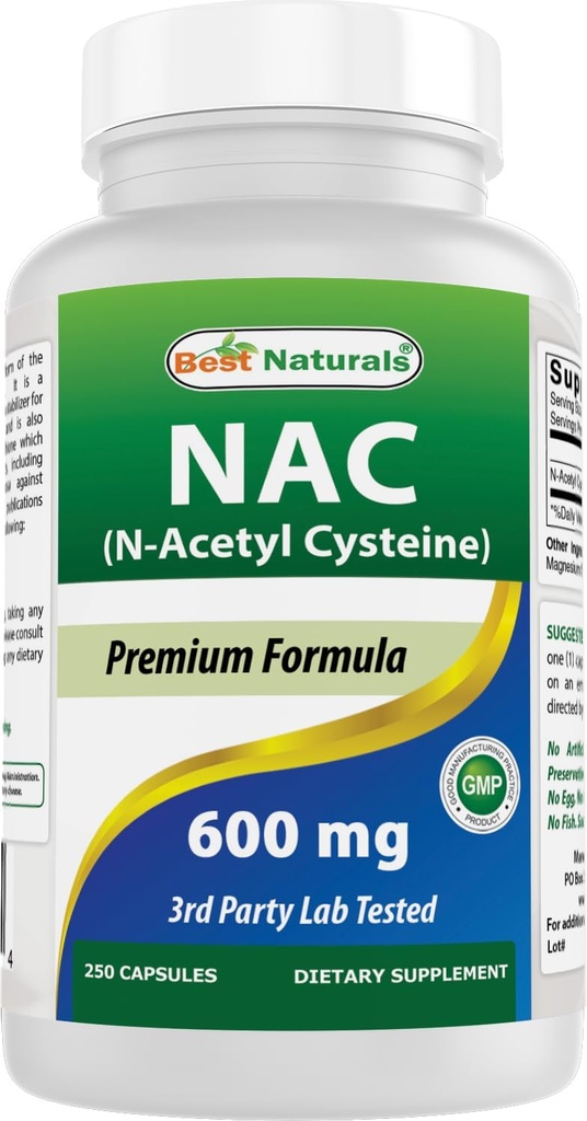 Best Naturals NAC - N Acetyl Cysteine 600 mg 250 capsule - n Cisteina di Acetil - Potente antiossidante