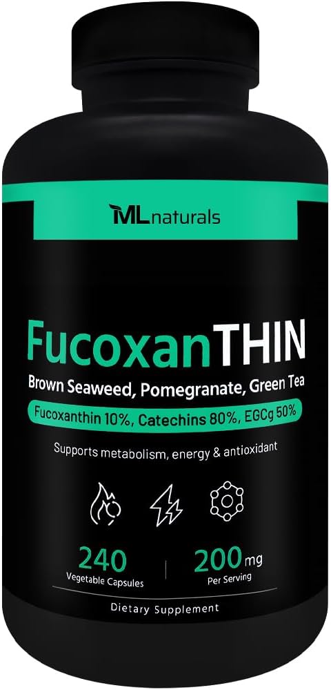 ML Naturals FucoxanTHIN 240 capsule vegetali. Fucoxanthin 10% 200 mg per Serving, Supporta Metabolismo e Antiossidante, NSF-Certified & cGMP-Compliant