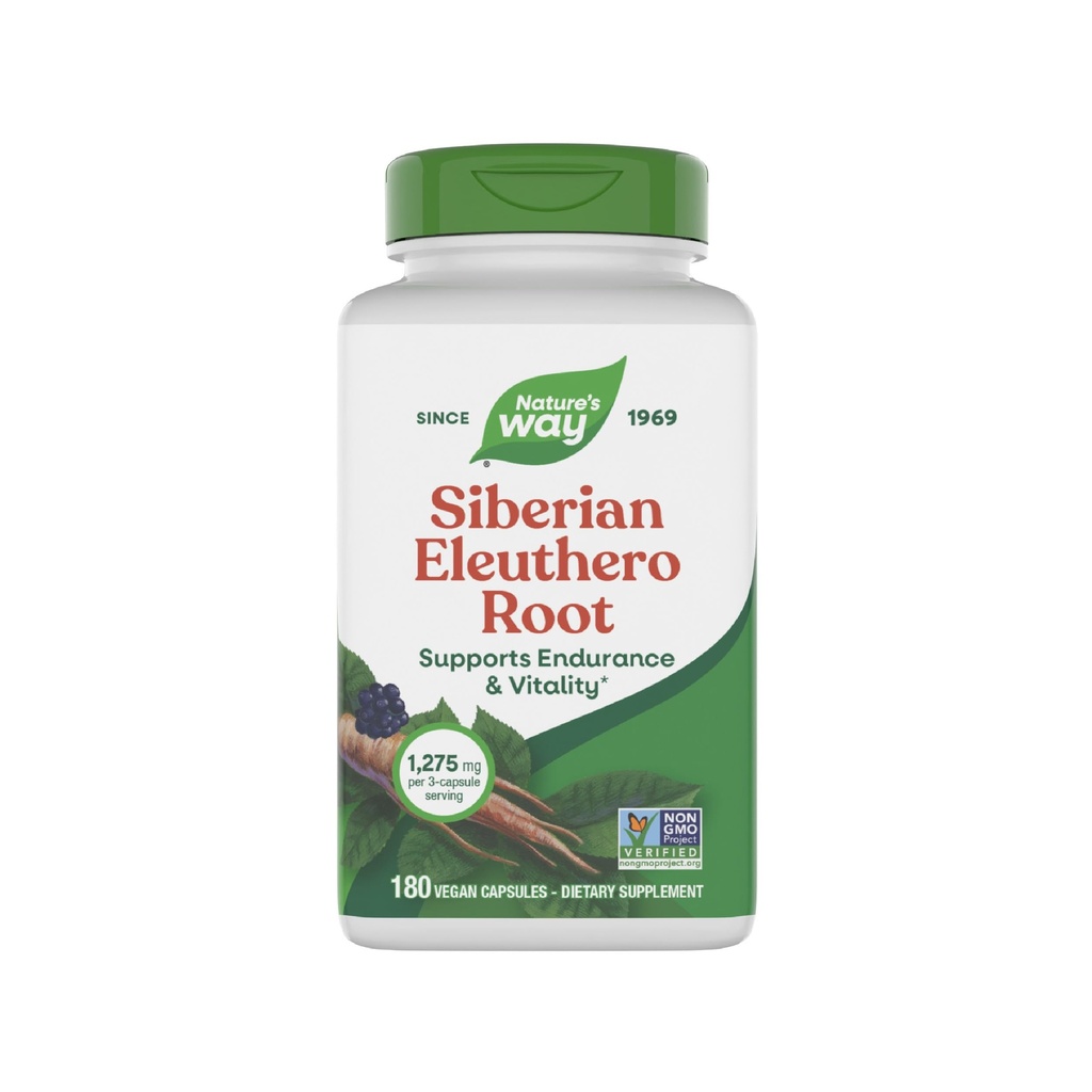 Integratore di Radice Eleuthero Siberiano Eleuthero Premium Way di Natura, Supporta Endurance & Vitality*, Adaptogen*, 1.275mg per 3-Capsule Serving, Progetto Non OGM Verificato, 180 capsule (Piccola Vary May)