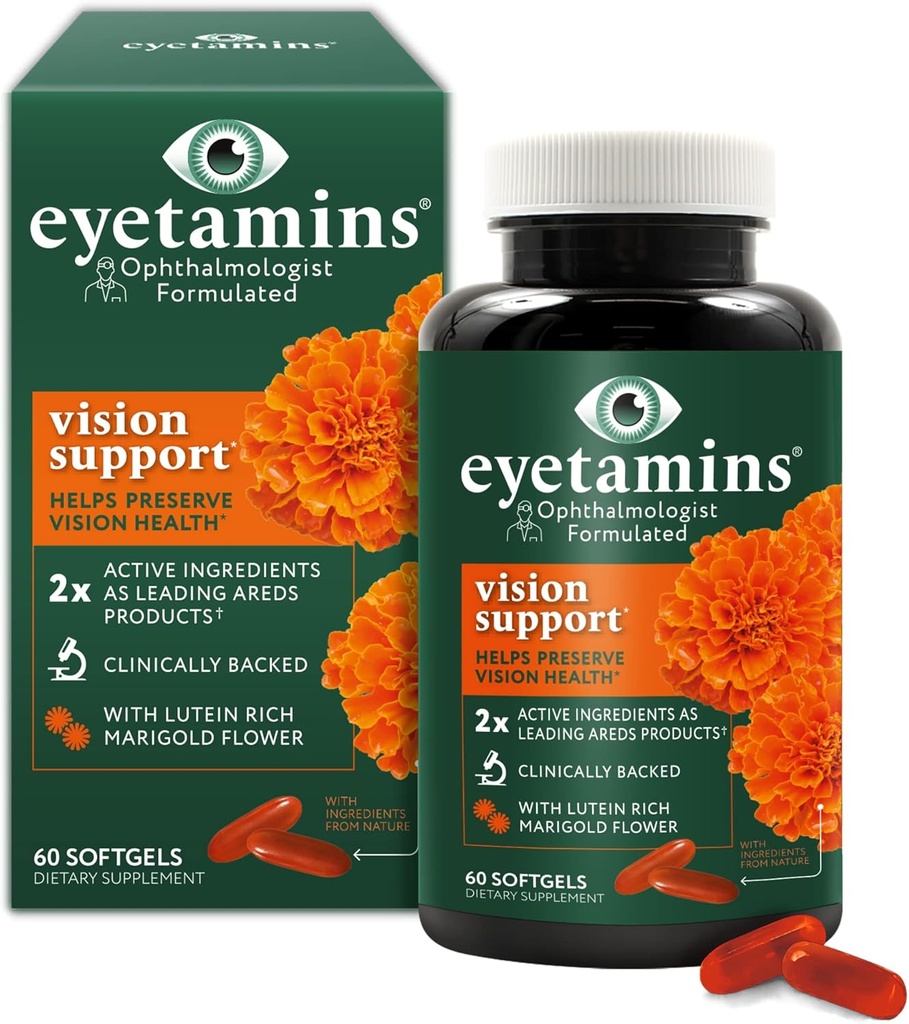 eyetamins Vision Support - 60 Capsules‚ Oftalmologist-Formulato - 2X Lutein e Zeaxanthin di Marchi Leader - Plant-Based, Natural - Vegan e Non-GMO Formula (60 Conte)