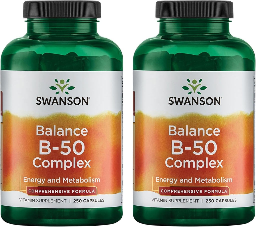 Swanson B-50 B-Complex - B Vitamin Complex con alta potenza e biodisponibilità - promuove il supporto del sistema immunitario, aiuta la salute del cuore, & Supporta il sistema nervoso sano - (250 capsule) (2 Pack)