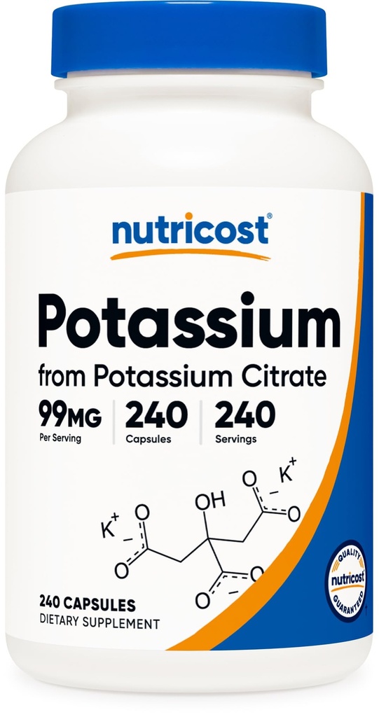 Citrato di potassio di Nutricost 99mg, 240 Capsule - Senza glutine, Non OGM