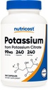 Citrato di potassio di Nutricost 99mg, 240 Capsule - Senza glutine, Non OGM
