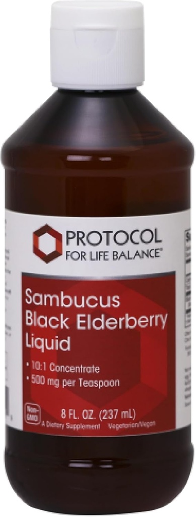 PROTOCOLLO PER LA VITA BALANCE Sambucus Black Elderberry Liquid - 500 mg Black Elderberry - per il supporto benessere - con naturalmente Occurring Compounds - Non-GMO, Kosher & Vegan - 8 fl oz