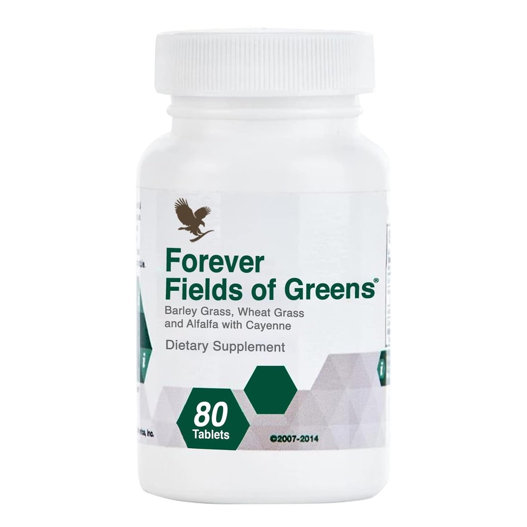 Forever Living - Fields of Greens, Green Superfood Supplement with Barley Grass, Wheat Grass e Alfalfa to Cleansing and Alkalizing, 80 compresse