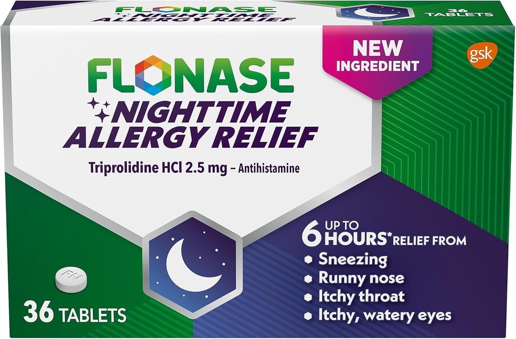 Flonase Nighttime Allergy Relief Tablets, Fino a 6 ore di medicina allergia - 36 compresse rivestite