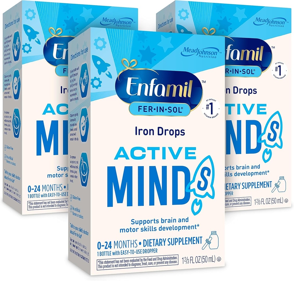 Gocce per neonati e bambini, Supporta lo sviluppo del cervello, flacone da 50 mL, Confezione da 3