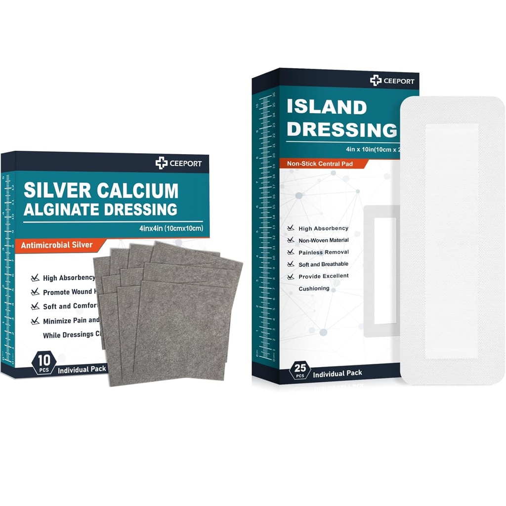 Abito Alginato di calcio d'argento (4'x4''''10Pcs) +Island Dressing(4" x 10" 25Pcs)