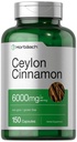 Horbäach Ceylon Cinnamon Capsule | 6000 mg | 150 Count | Non OGM & Gluten Supplemento gratuito