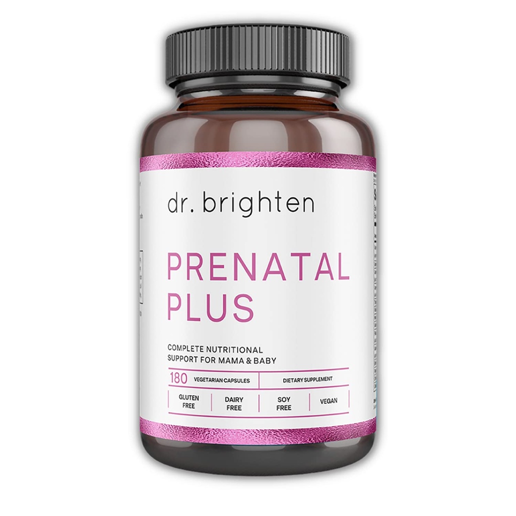 Dr. Brighten Prenatal Plus - Formulazione femminile, Vitamine B attive, Minerali, Antiossidanti per Madri in gravidanza o infermieristica, Non OGM Vegan, No Gluten, No Soy - 180 capsule