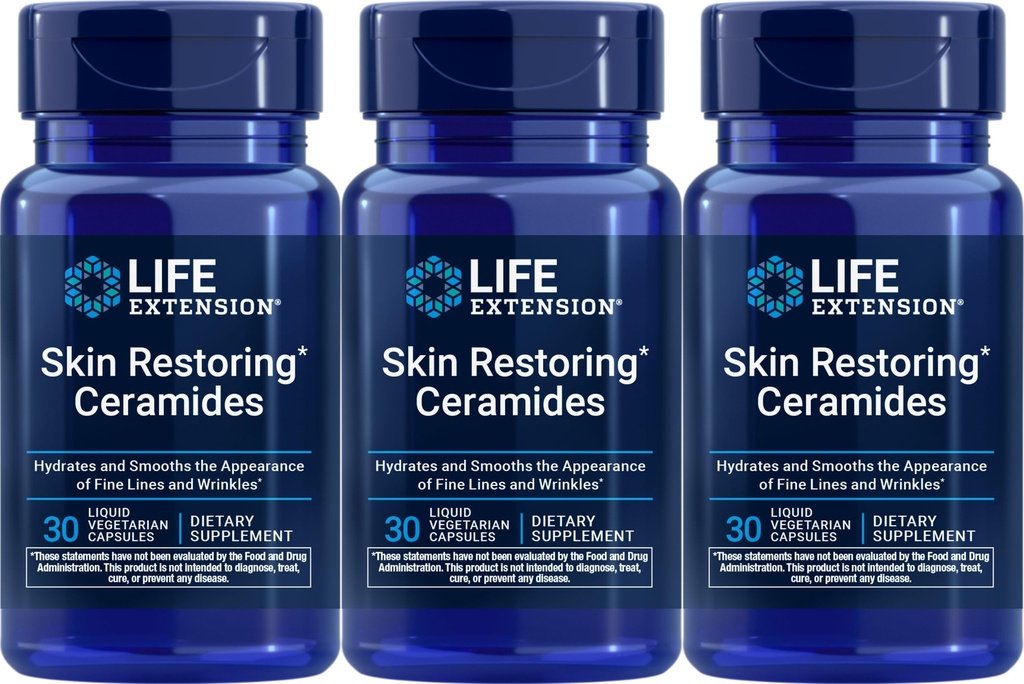 Ristorazione della pelle di Estensione della vita Ceramides, 30 capsule vegetariane liquide (pacchetto di 3)
