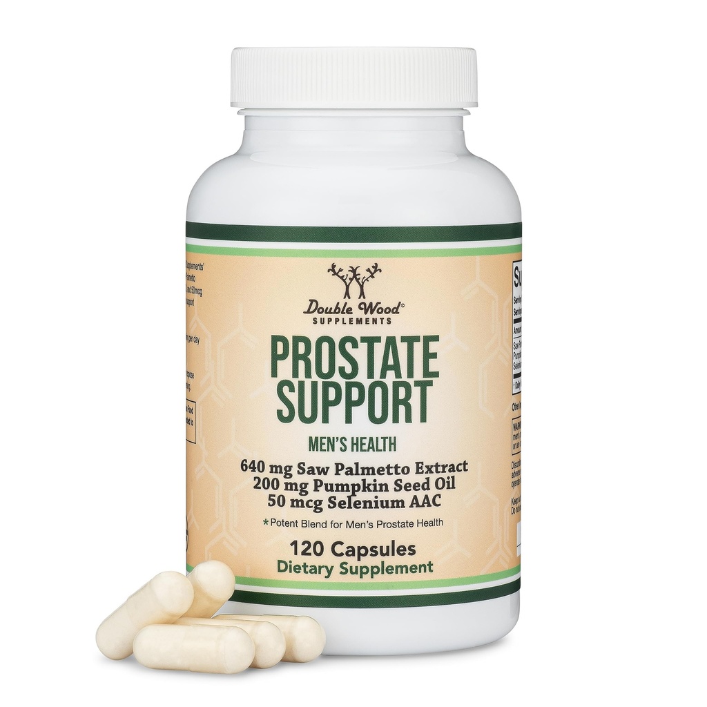 Integratore di supporto alla prostata per la salute degli uomini (120 capsule) Un servizio al giorno per 30 giorni Supporta la funzione della prostata e il controllo urinario (Saw Palmetto, olio di semi di zucca, selenio) di legno doppio