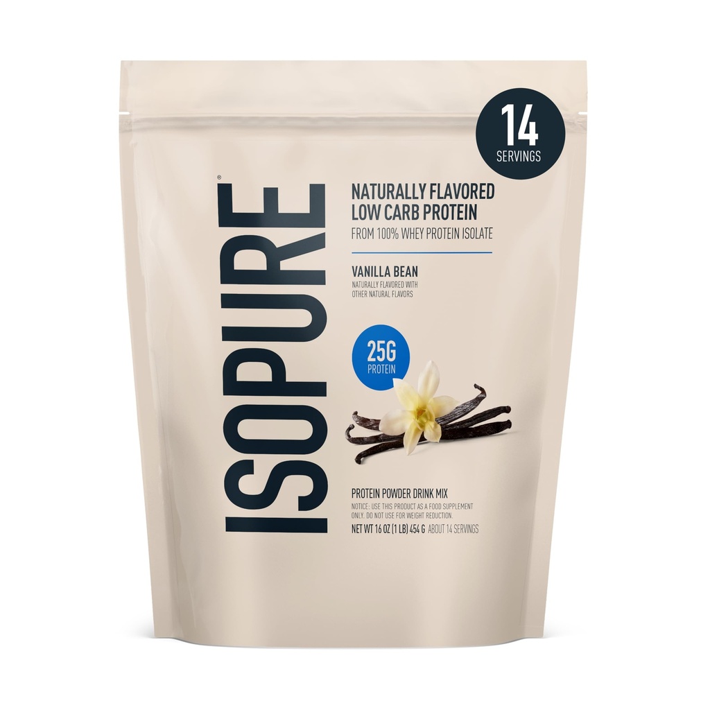 Isopure basso carb 100% polvere di proteine isolate di siero puro, senza lattosio, senza glutine, con vitamine, fagioli di Vanilla, 25g Protein Per Serving, 1 Lb, 14 Servings (Packaging May Vary)